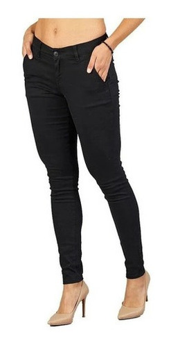 Imagen 1 de 5 de Pantalon Oggi Jeans Mujer Gabardina Negro Chinos Skinny 