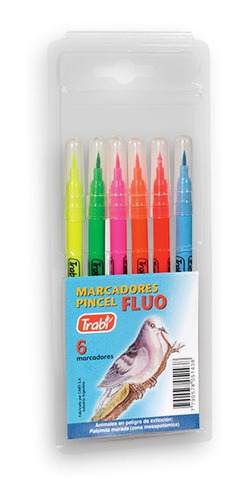 Marcadores Trabi Punta Pincel Fluo X6 Colores Lavables 