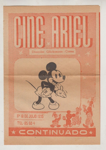 1951 Programa Cine Ariel Mickey Mouse En Tapa Disney Uruguay