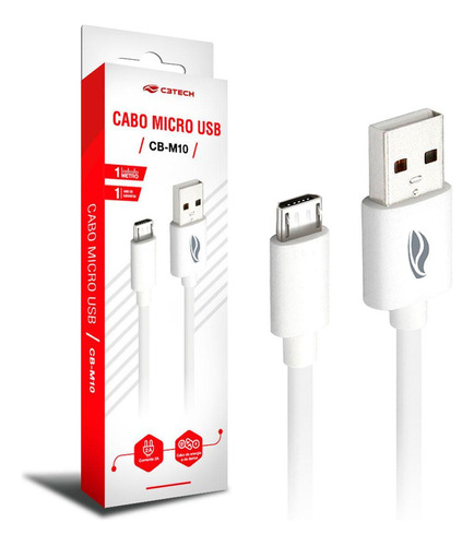 Cabo Usb X Micro Usb C3tech Cb-m10wh, 1m, 2a, Branco