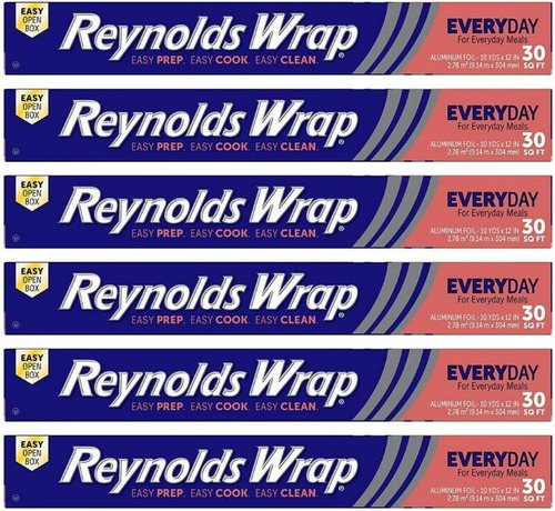 Papel Aluminio Reynolds Wrap (30 Pies Cuadrados, Pack De 6)