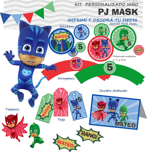 Kit Imprimible Personalizado - Pj Mask  Heroes En Pijamas