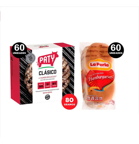 Combo 60 Hamburguesas Paty Clásicas 80 Gr + Pan La Perla +ad