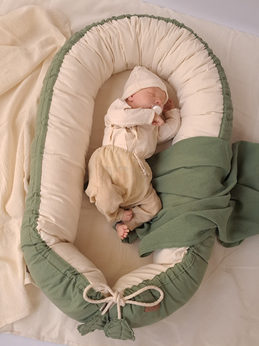 Nido De Contencion + Manta De Gasa Para Bebe Verde