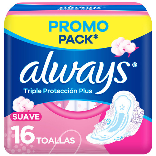 Toallitas Femeninas Always Triple Protección Plus Suave, 16 Unidades