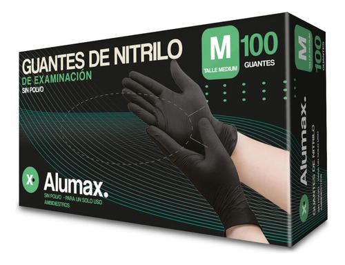 Caja De Guantes Nitrilo Negros Alumax S/polvo  X100 U.