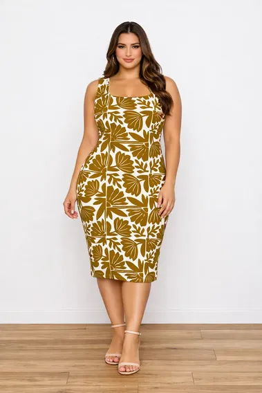 Vestido De Alça Larga Tubinho Midi Feminino Elegante Casual