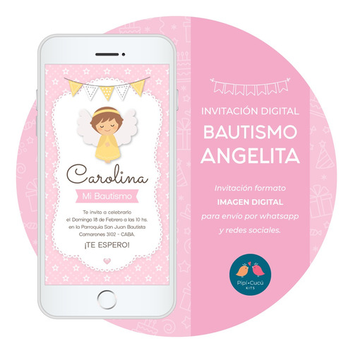 Invitación Virtual Imagen Digital - Bautismo Angelita Rosa 