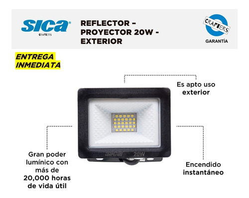 Imagen 2 de 6 de Reflector Multiled Sica - Proyector 20w - Apto. Exterior