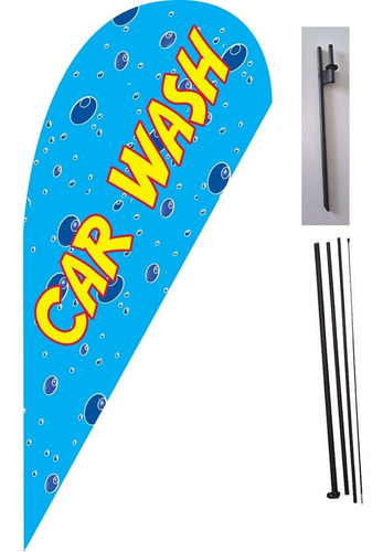 Bandera Publicitaria Car Wash Gota #60 Con Mástil Y Estaca