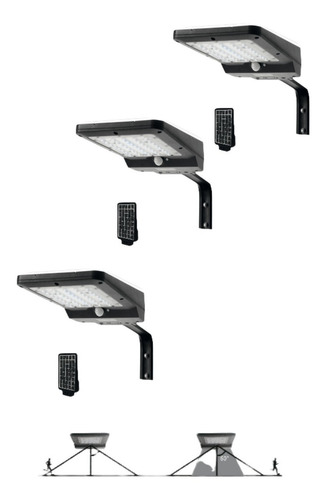 Pack3 Lampara Luminario Solar Fijo Suburbano 15w 7000k 1600l