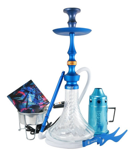 Imagem 1 de 5 de Kit Narguile Completo Médio Magic Mezzo - Azul Vaso Twist