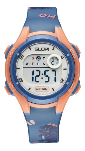 Reloj De Pulsera Slop Para Niño Sw8215k5 Print Dinosaurios Color de la correa Azul