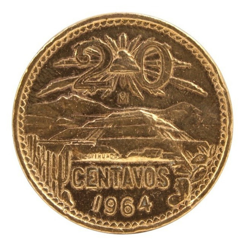 Moneda De 20 Centavos Mexicana Antigua Teotihuacan 1964 (Usado)