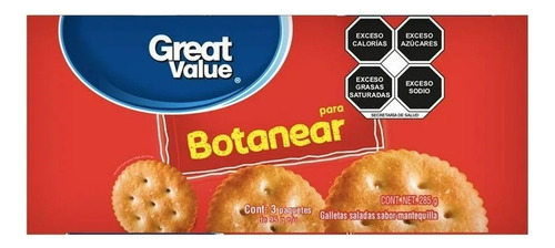 3 Pza Galletas Saladas Great Value Sabor Mantequilla 285 G