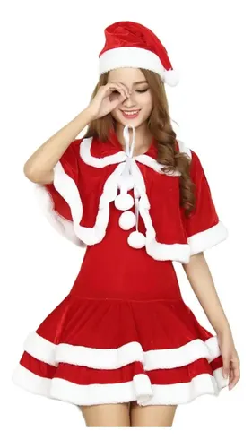 Disfraz de la señora Claus para mujer, vestido de Navidad de Papá Noel con capucha roja y sombrero para fiesta, ropa de cosplay, T01-rojo
