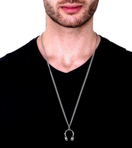 Cordão Colar Masculino Ogrife J-230 Pingente Aço Fone Dj Cor Prata