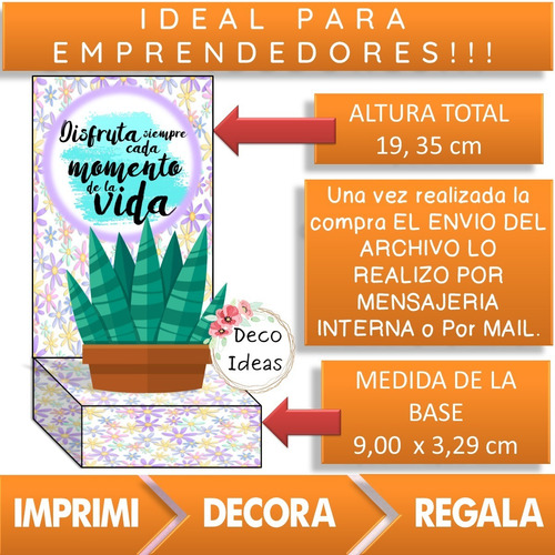 Imagen 2 de 4 de Kit Imprimible Caja Porta Maceta Frase Positiva + Tarjetatag