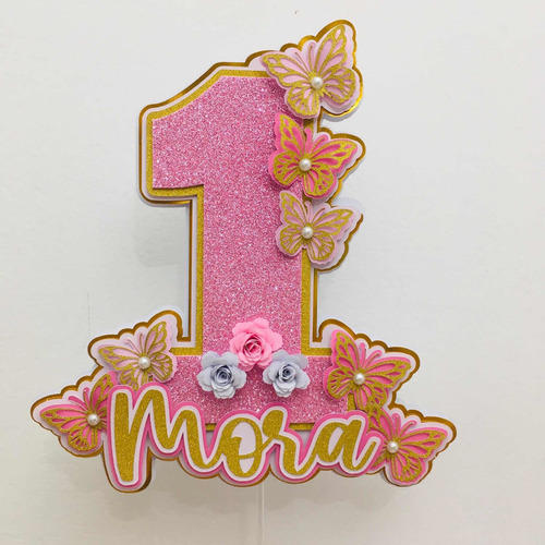 Cake Topper Deco Torta Mariposas Flores 3d Personalizado