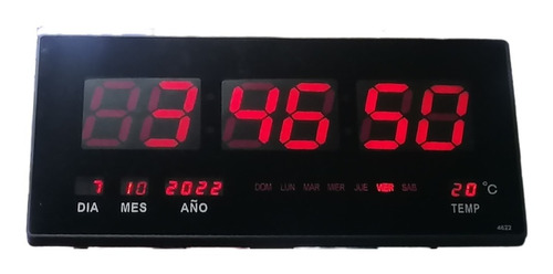 Reloj Digital Led De Pared 46 X 22 Cm Termómetro Fecha Hora