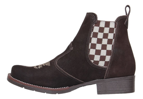 Imagem 2 de 6 de Botina Feminina Urbana Boots Marrom Com Elástico Xadrez 2672