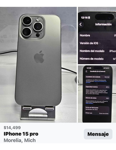 Apple iPhone 15 Pro (128 Gb) - Titanio Natural (Usado)