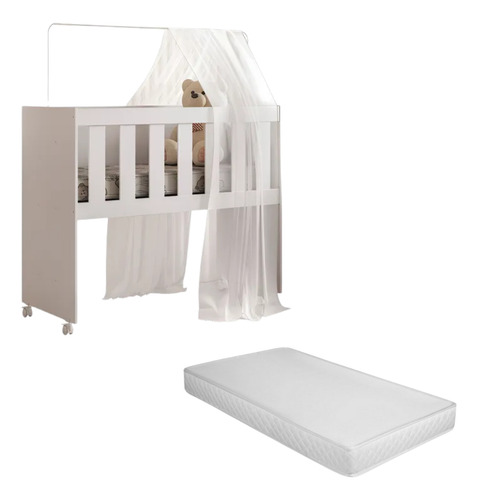 Mini Berço 5x1 100% Mdf Colchão Incluso Suporte Mosquiteiro