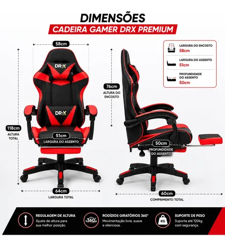 Cadeira Gamer Drx Premium Black/red Ergonômica Escritório
