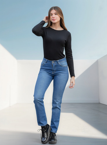 Pantalón Recto Mujer Anyver Jeans Denim Azul Stone Rígido