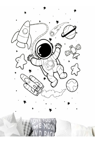 Astronauta Estrellas Y Elemento Vinilo Decorativo