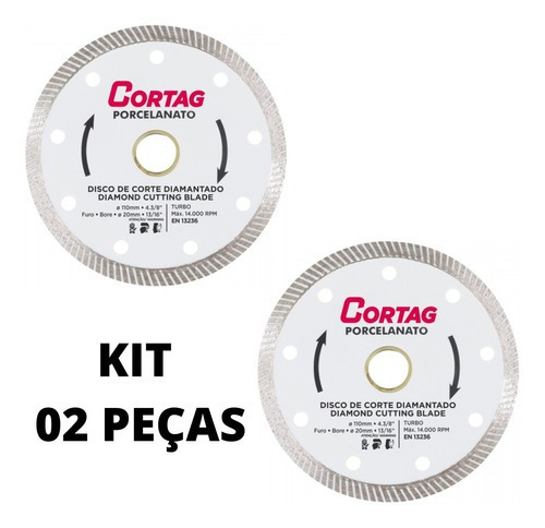 Kit 2 Discos Diamantado Porcelanato Turbo Fino 4.3/8 Cortag Cor Branco