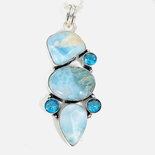 Imagen 2 de 7 de Colgante Plata India Larimar Y Topacio Azul 100% Natural Clt