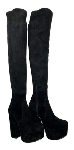 Imagen 6 de 9 de Botas Bucanera Elastizada Cuero Taco Alto 12 Cm Plataforma
