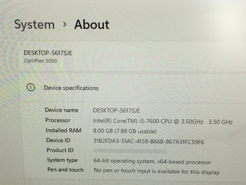 Cpu Dell Optiplex 5050 Intel Core I5-7ta Sku 1616 (Usado)
