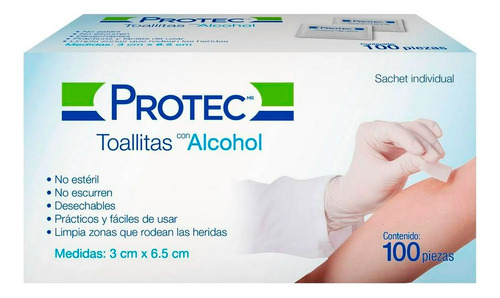 Toallitas Desechables Con Alcohol Protec Caja Con 100 Pzas