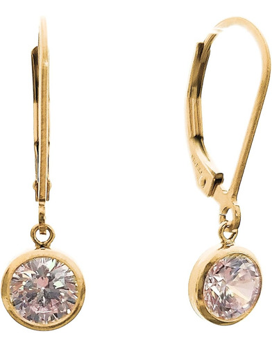 Aretes Rellenos De Oro De 14k Con Colgante Redondo De Circon