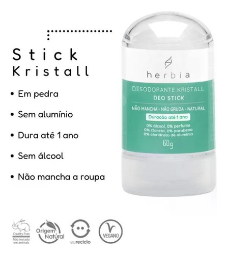 Kit Desodorante Herbia Kristall Com 3 Un De 60g Cada