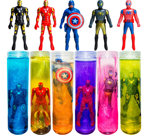 Pote Slime Grande Masa Elastica + Muñeco De Avengers Juguete
