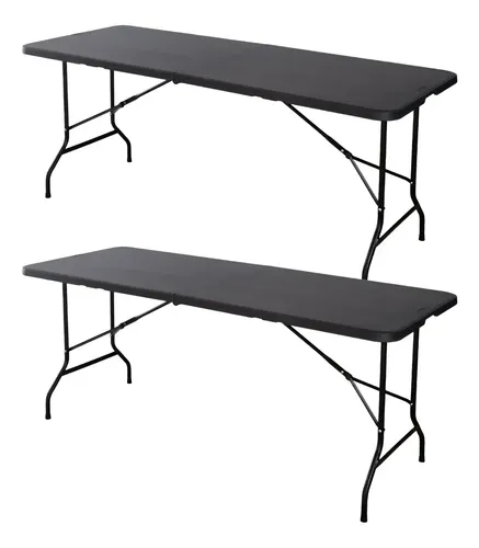 2 Mesas Plegables Negras 180 Cm Portátiles Negro
