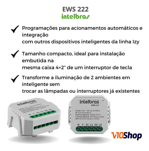 2 Minicontrolador Smart Wifi 2 Interruptor Ews222 Intelbras