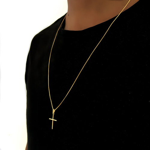 Corrente Cordão Masculino + Pingente Cruz Banhado A Ouro 18k Cor Dourado