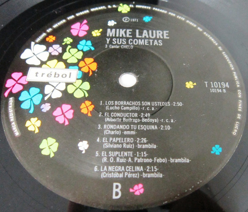 Mike Laure Y Sus Cometas Canta: Chelo Lp (Usado)