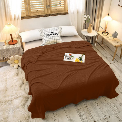 Manta Frazada Cobertores Aborregados Cobija King 180*210cm Marrón Lisa