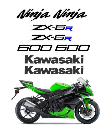 Kit Adesivos Moto Kawasaki Ninja Zx6r 2012 Verde Ca-00937 Cor Preto