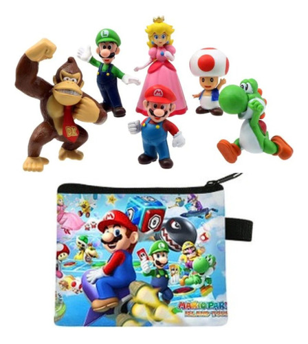 Coleção 6 Bonecos Miniaturas Super Mario + Bolsa