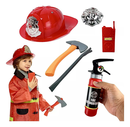 Kit Bombeiro Resgate Infantil Brinquedo Capacete Acessórios