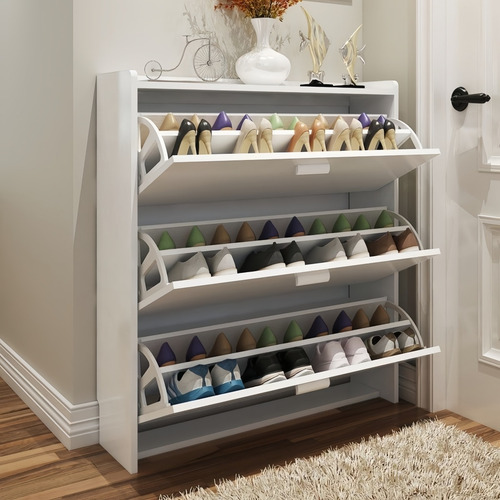 Zapatero Organizador Con 3 Puertas Y 2 Filas Color Blanco