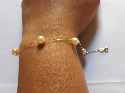 Pulseira De Ouro 18k E Pérolas