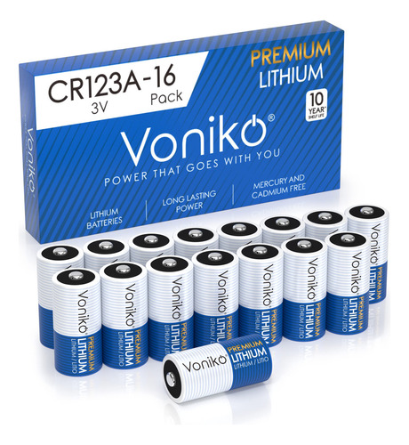 Voniko Paquete De 16 Bateras De Litio Cr123a De Alta Calidad