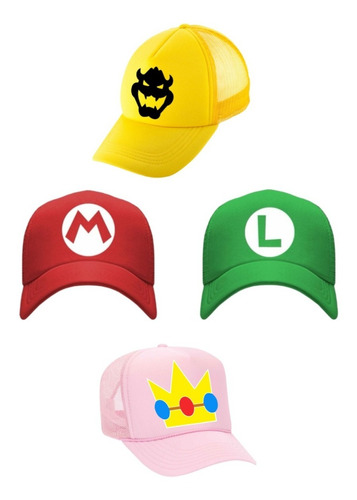 Mario Bross, Luigi, Bowser, Peach Pack De Gorras X 4